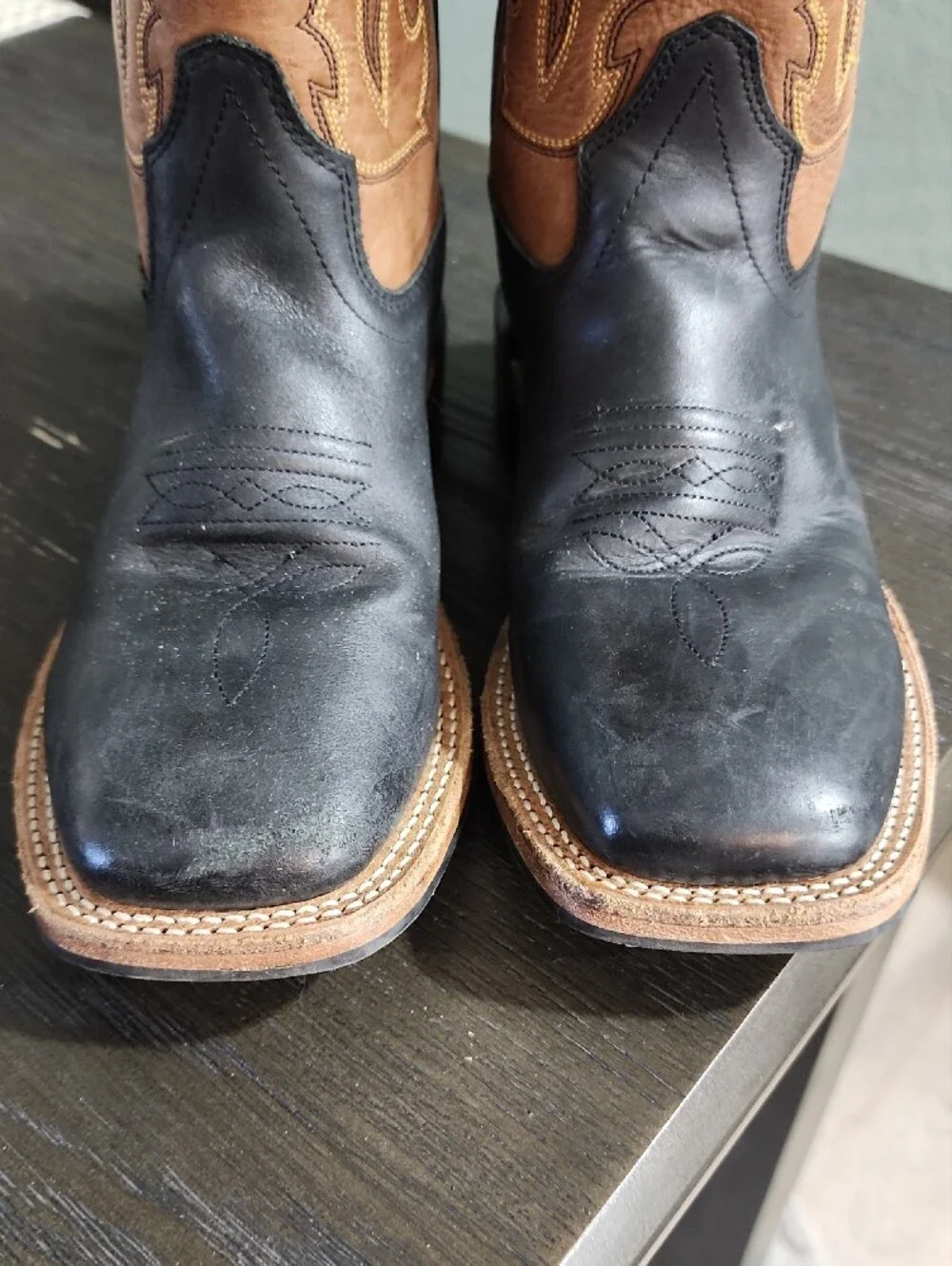 BOYS Two-Tone Brown and Black Western Pull-On Boots